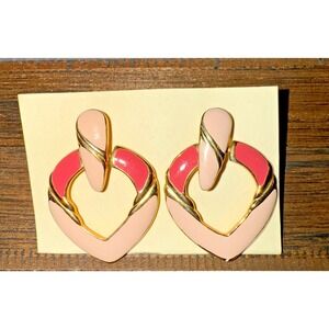 Vintage Retro Estate Pink Two Tone Dangle Earrings. Very Pretty Color